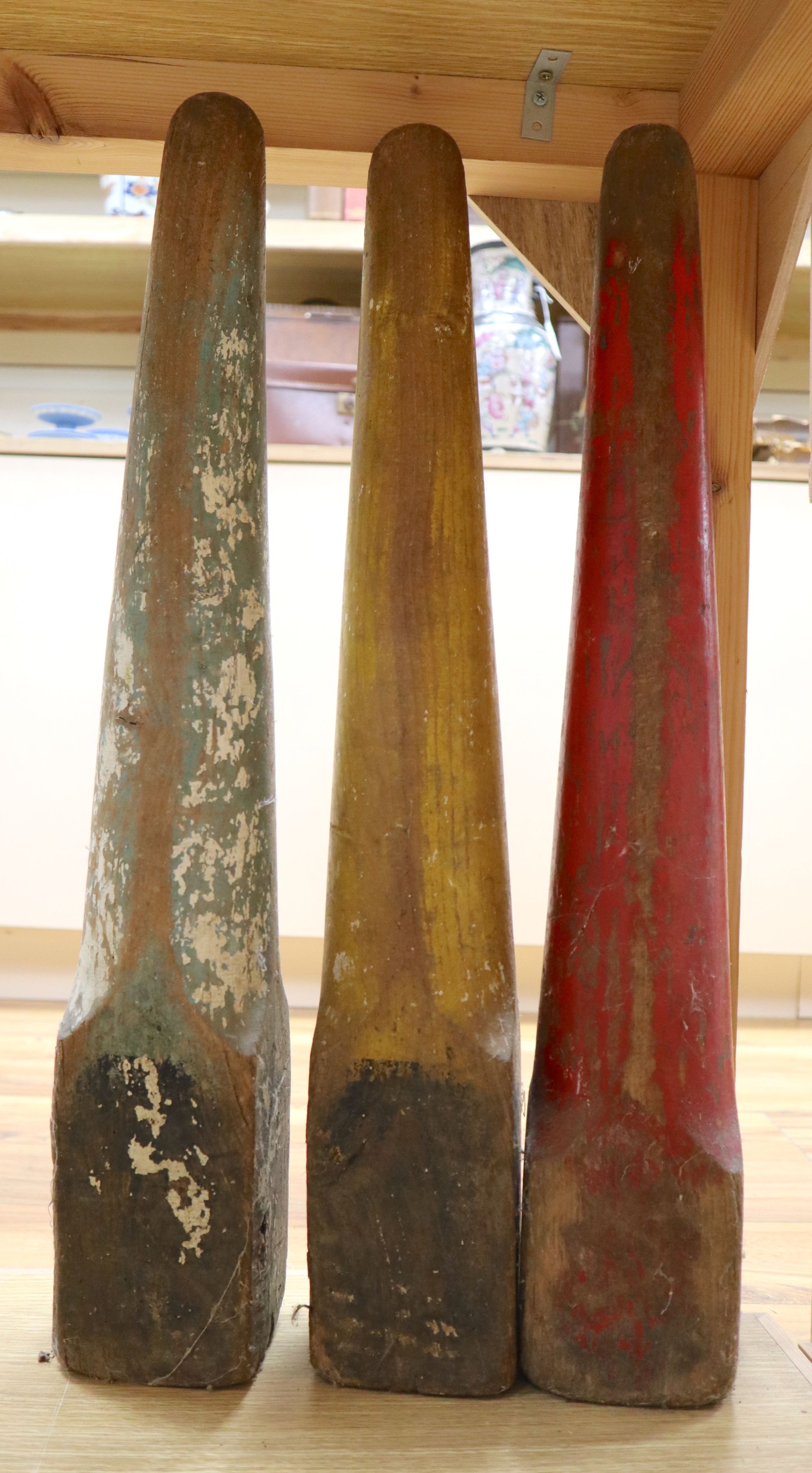 A group of mixed collectables to include three painted wood skittles